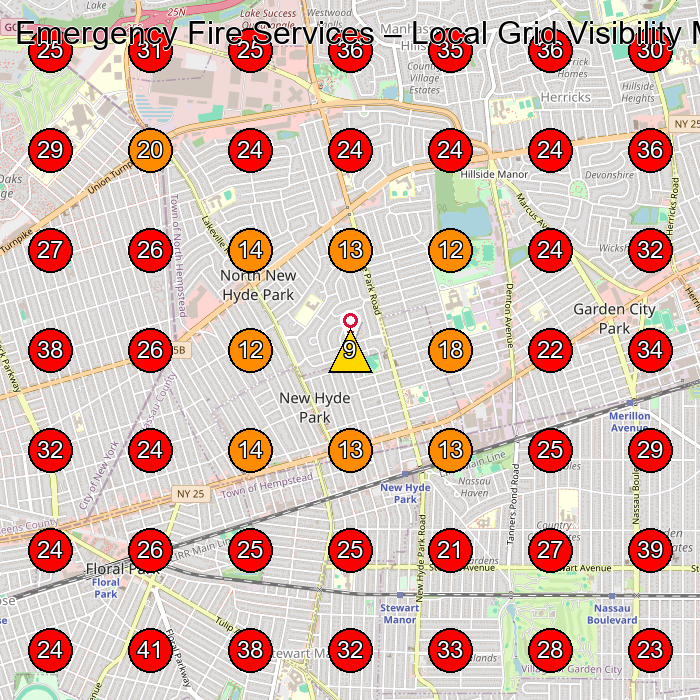 Emergency Fire Services GeoGrid visibility map for Water Damage Restoration Service in Queens